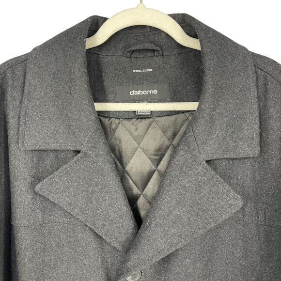 Claiborne Pea Coat Mens 2XL Charcoal Wool Blend Quilted Lining Single Breasted - Picture 2 of 9